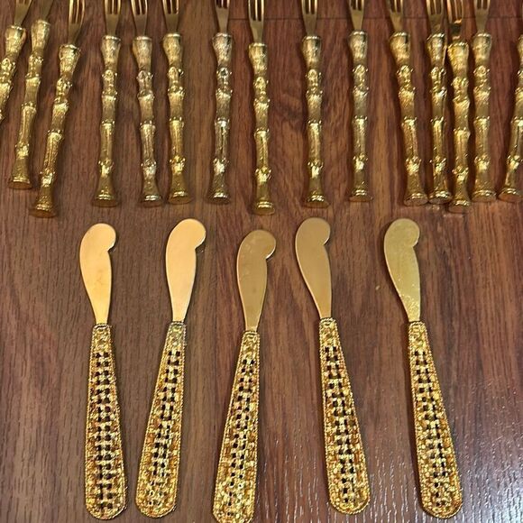 Vintage Janis collection 24k plated bamboo cocktail forks 26 pieces with knife - Picture 3 of 5